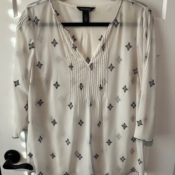 White House Black Market White and Black Women's Top 3/4 sleeve boho - Picture 2 of 14